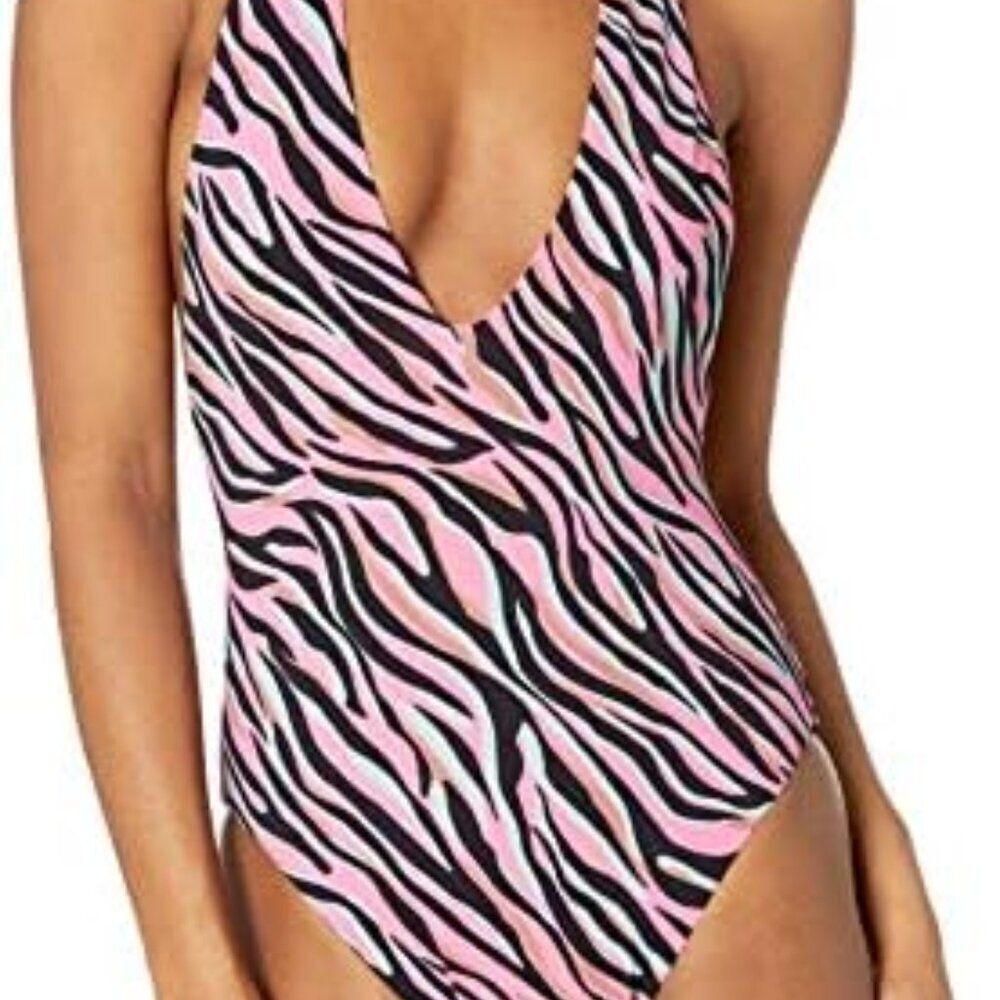 NEW The Bikini Lab Women's One Piece Swimsuit Medium Pink Zebra Low Plunge